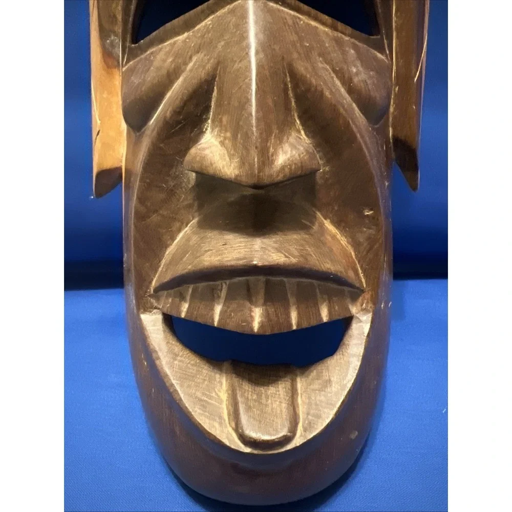 Vintage Hand Carved Wooden African Tribal Mask Wall Art Decor 12x6